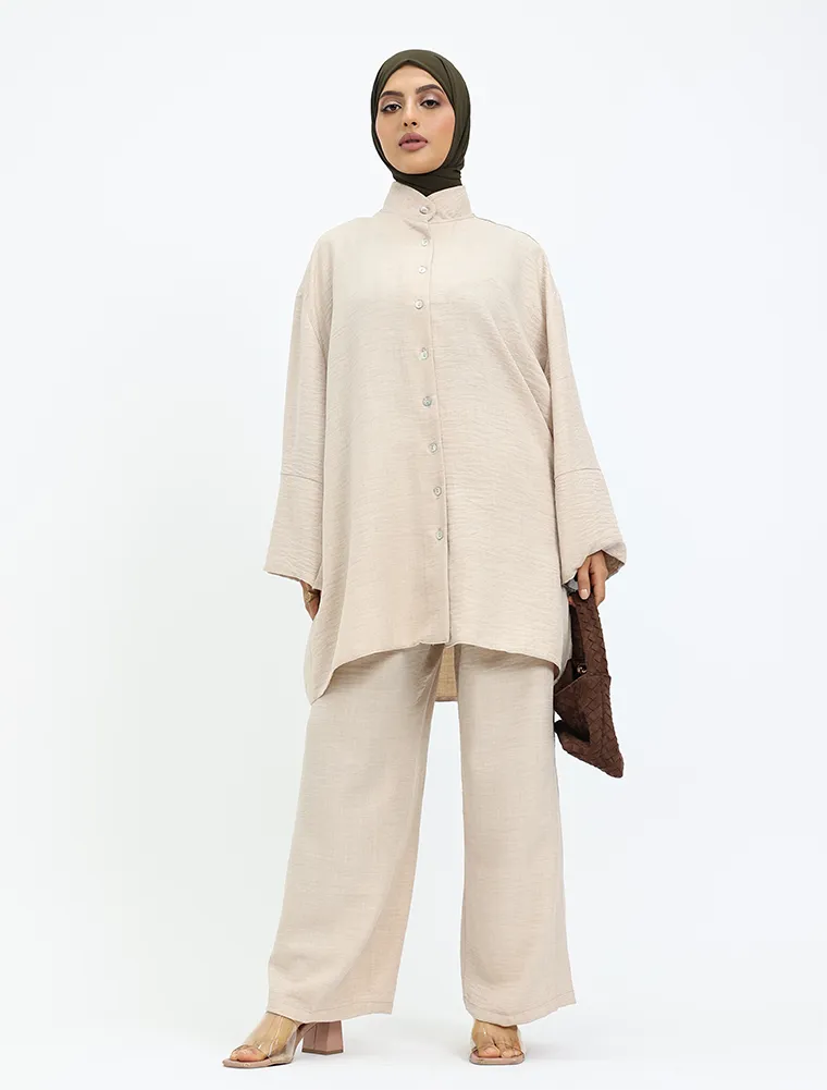 Beige Linen Feel Casual Co Ord